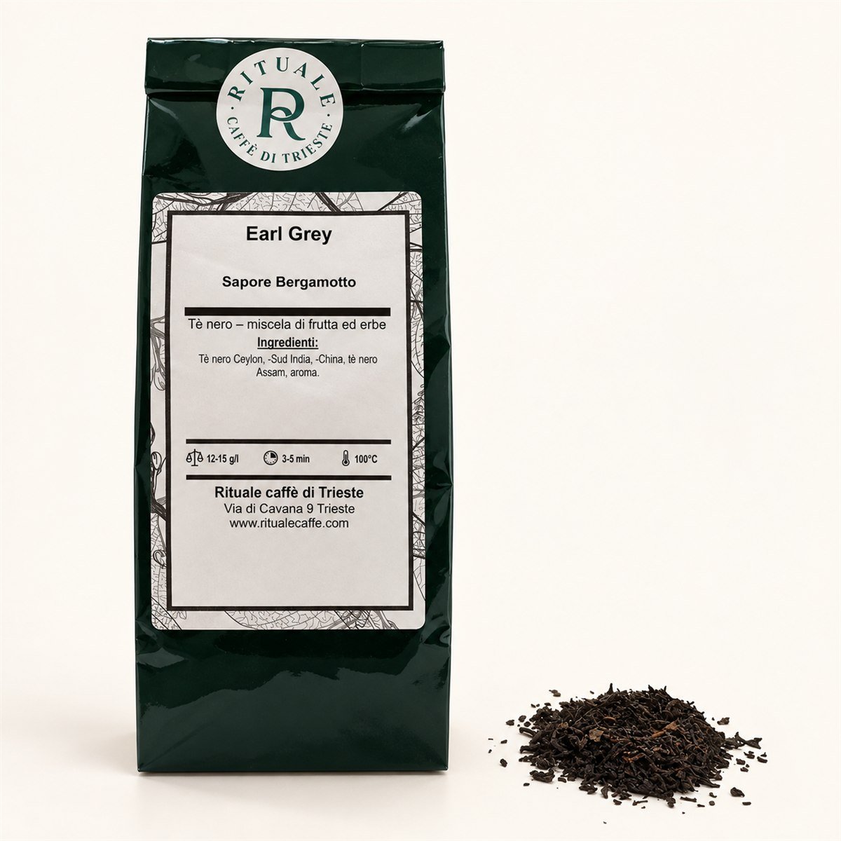 Confezione da 80 g di Earl Grey Rituale con miscela sfusa accanto